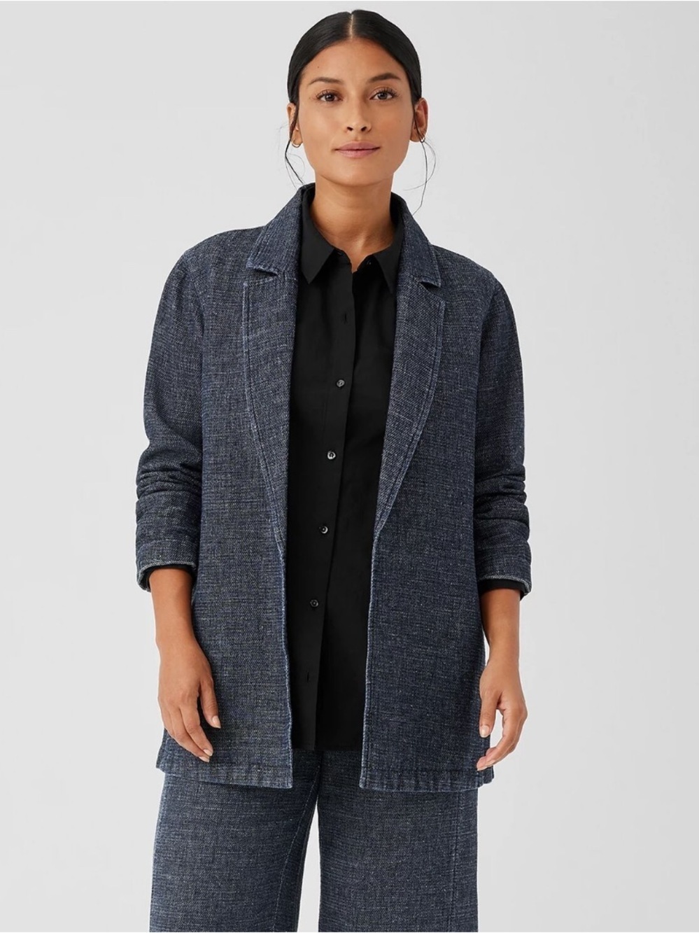 EILEEN FISHER Women’s Tweedy Hemp Cotton Long Blazer Size Large Gray
